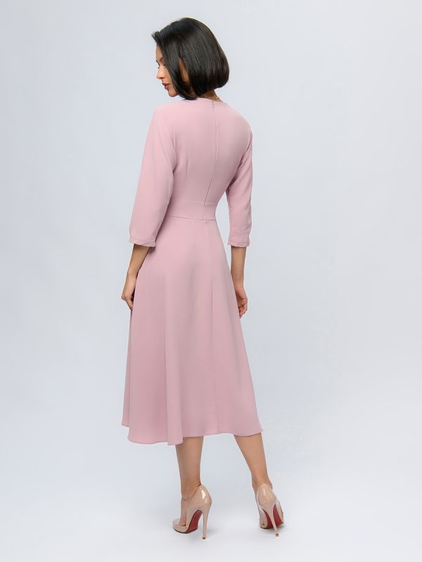 Pink midi length dress with flared skirt